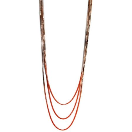Tvåfärgat Långt Halsband Kedjehalsband -3 Kedjor i Guld & Orange