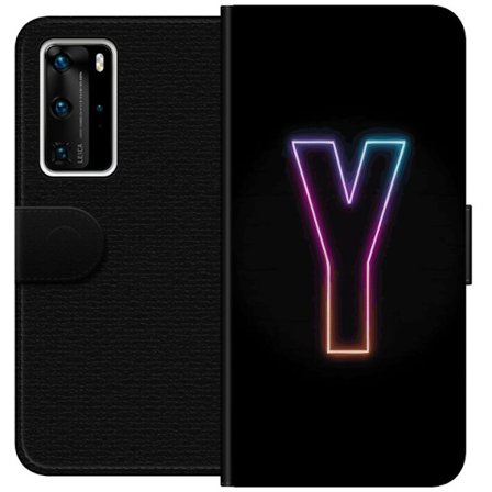 Kompatibel Tegnebogsetui til Huawei Huawei P40 Pro Minimalistisk neonbogstav Y i farveskiftende lys mod sort baggrund