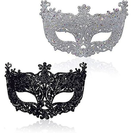 2 stk Maskerademaske, Svart Filigran og Sølv Filigran Fancy Juler Maskerademasker for Maskeradeball