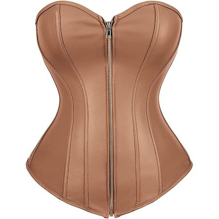 HOU Naisten Korsetit Tekokuvitettu Nahkainen Korsetti Yläosa Steampunk Korsetit Vetoketjullinen Bustier Pirattiasu Ruskea 3X-Suuri