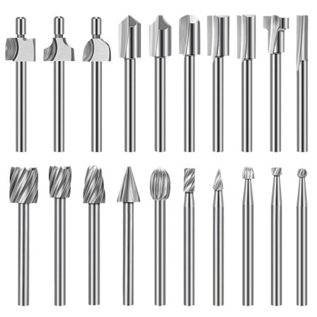 Høj hårdhed gravering bitsæt, 10 stk karbid gravering bits & 10 stk fræser bits 1/8"(3mm) skaft til roterende værktøjer til træ DIY