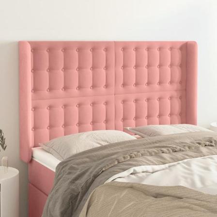 Vidaxl Huvudgavel Med Kanter Rosa 147x16x118/128 Cm Sammet Rosa