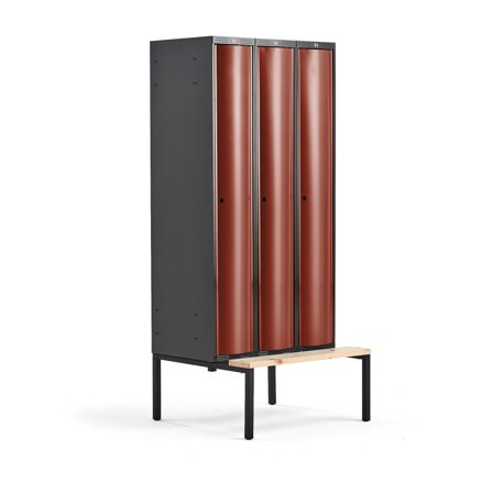 Kleiderspind CURVE mit Sitzbank, 3 Module/1 Tür, 2120 x 900 x 550 mm, Herbstrot