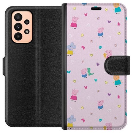 Kompatibel Tegnebogsetui til Samsung Galaxy A23 Mor Gris med baby elskende Peppa Pig illustration i bløde farver til børnemotiver