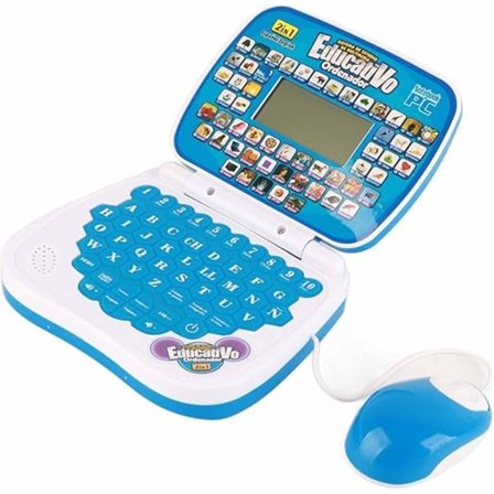 Pædagogisk Børne Laptop Tosproget Læringsmaskine Interaktiv Musikfunktion Engelsk Spansk ABS-materiale til Børn (BLÅ)