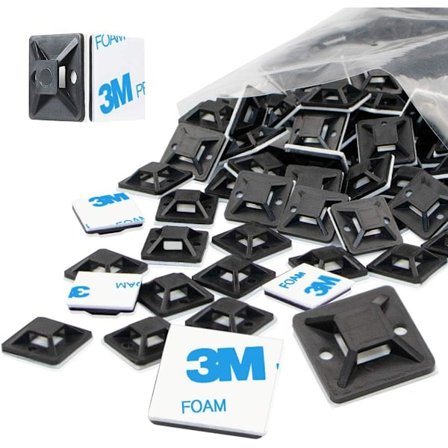 Kaapelinsidontakoukut 1 tuumaa/25 mm Musta Pienet Neliöt Liimakiinnitys, 100 kpl