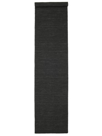 Wool Rug Plain (Single Colored) Handloom Flat Black Runner Small