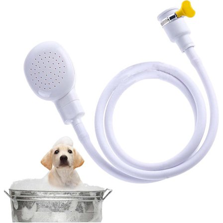 Dusjhode for kjæledyr - med 1,3-meters slange - hundesprøyte - hvit