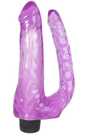 Double Penetrating Vibrating Jelly Dildos Purple Värisevä tupladildo