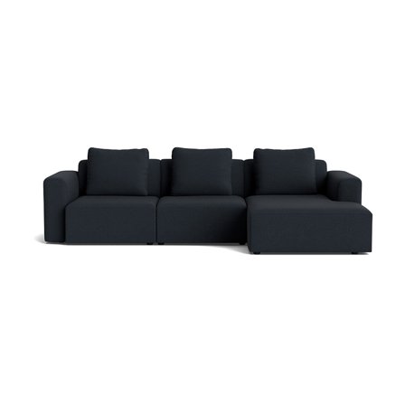 Como Chaiselong Sofa, Højrevendt - Loop Mørkeblå - Håndlavet, Rummelig Hyggesofa m. Rygpuder - 286x155x83cm - Sofa, Chaiselong