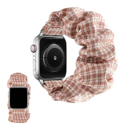 Apple Watch 42mm - 44mm elastic hairband style watch strap - Pink Plaid / Size: L