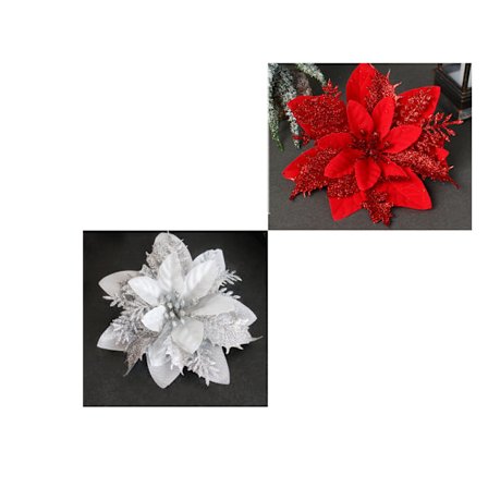 20 stk. Julepynt blomster guld, sølv og rød plastik t