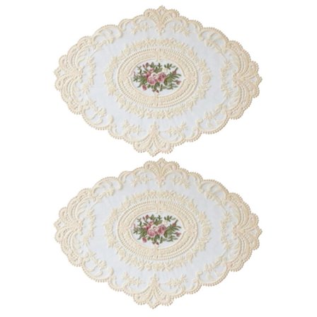 2x Europæisk Oval Broderi Blonde Stof Klar Bordpude