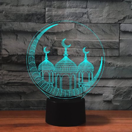 3D Islamisk Arkitektur Fjernbetjening 16 Farve Natlys Illusion Akryl LED Bord Sengelampe Børneværelse Skrivebords Dekoration Fødselsdagsgaver Legetøj