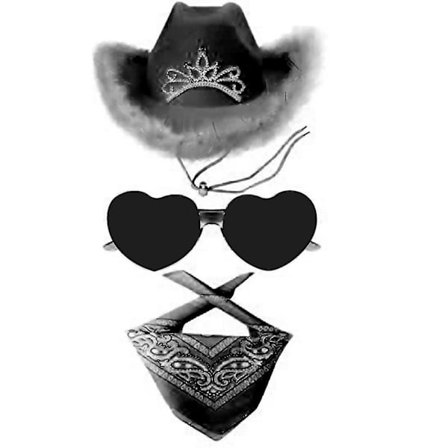 Cowboy-hatter, vestlige cowgirl-hatt, bandana, briller, unisex cowboy-hatt, bursdagskostyme, cosplay-kjole, festtilbehør (FMY)
