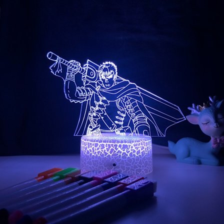 JUSTUP Anime Berserk Guts Anime 3D Illuusio Yölamppu Koti Huoneen Sisustus Akryyli LED-valo Joululahja Lamput 16 Väriä Kaukosäätimellä (Kuvio D)