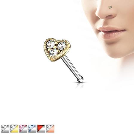 1 St. Hjärtformad näspiercing i 316 Kirurgiskt stål med CZ 6 Rose Guld / vita zirkoner