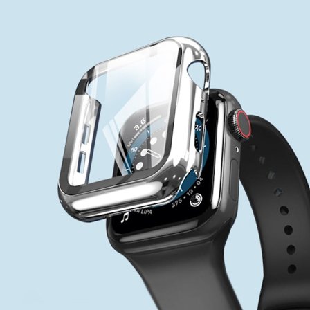 Snyggt silver PC-fodral med härdat glas för Apple Watch