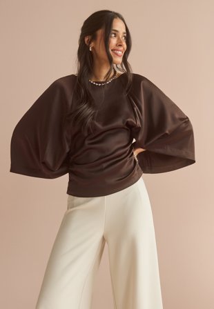 Bubbleroom Occasion-Wide Sleeve Satin Blouse-XL