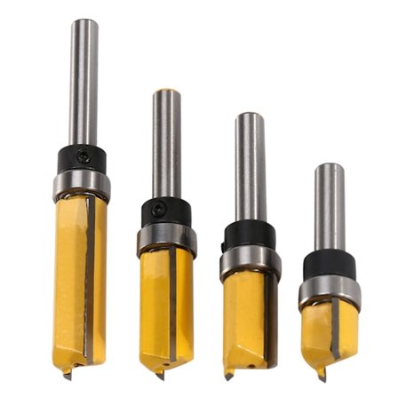 4 stk. Flush Trim Router Bits Topplager Router Bit 1/4 tommers Skaft Rett Mønster Mal Router