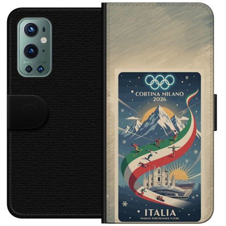 Kompatibel Tegnebogsetui til OnePlus 9 Pro Skitse med skiskytteudøver der sigter med riffel på en snebaner, teksten Milano Cortina 2026 og de olympisk