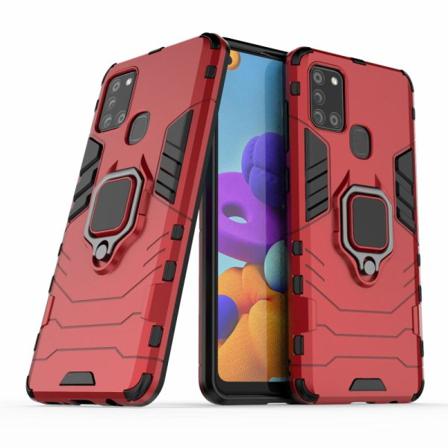 Samsung Galaxy A21s - Hybrid Armor Ring Skal - Röd Red Röd