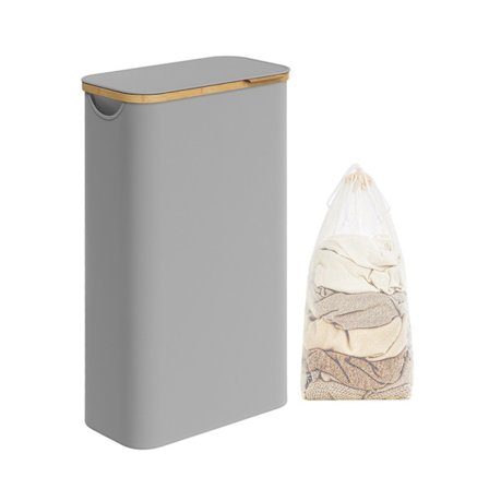 Vasketøjskurv med låg, smal vasketøjskurv, 65 l, pladsbesparende, duegrå