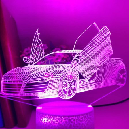 3D Sportsvogn Natlys Bordlampe Optisk Illusion Lamper 7 Farveskiftende Lys LED Bordlampe Julehjem Kærlighed Fødselsdag Børn Dekor Legetøj Gave