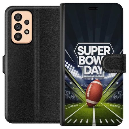 Kompatibel Tegnebogsetui til Samsung Galaxy A53 5G Super Bowl Day plakat med amerikansk fodbold på oplyst arena i dramatisk sportsdesign