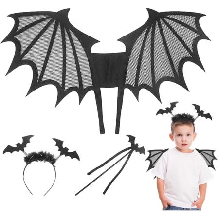 Halloween-kostym - svart fladdermus, Halloween-vingar för barn med huvud
