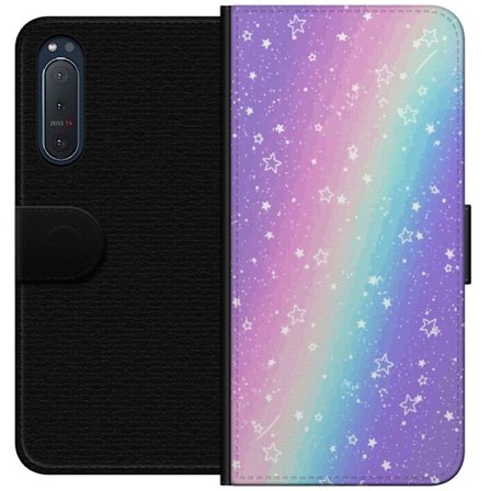 Kompatibel Tegnebogsetui til Sony Xperia 5 II Rainbow-farvet pastelbaggrund med hvide stjerner og glitrende prikker i blød overgang