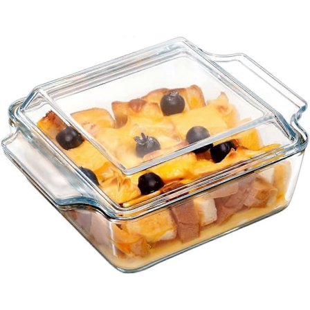 Lille gryderet med låg, 20,5 x 15,5 x 8,6 cm glas ovnfast fad med låg, individuelle firkantede gryderetter, mikroovn- og ovnfast