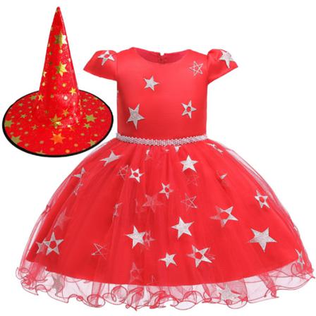 Halloween-kostym Häxhatt Grils Cosplay Dress Up Red 110cm