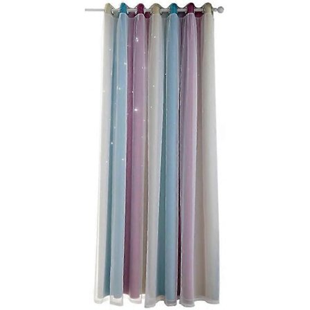 Stjerne Gardiner Børneværelse Mørklægningsgardiner med Voile Børnegardiner Dobbelte Hule Stjerne Gardiner til Børn Dobbeltlags Gardiner 134*210cm