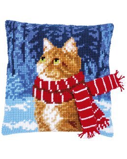 Stickpackung Kissen Katze mit Schal