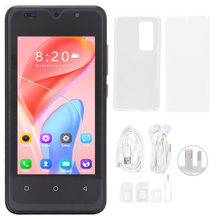 4,66 tuuman Android-puhelin, 1 Gt RAM, 8 Gt ROM, 128 Gt laajennettavissa, kaksi SIM-korttia, harmaa AU-pistoke 100-240 V