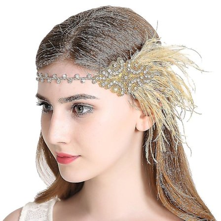 Vintage Flapper -pääpanta 1920-luvun Art Deco -tyyliin, kimaltava hiuspanta höyhenillä