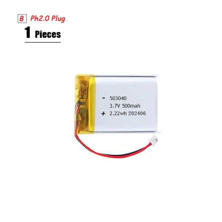 3,7V Lipo-akku Ph2.0-pistoke Ladattava litiumakku 3,7V PS4-kostuttimille GPS-navigointi Bluetooth-kaiutin MP3 MP4