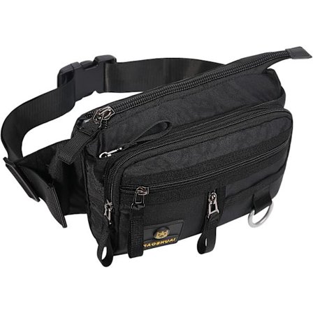 Stor kapacitet bæltetaske, vandtæt sportsbæltetaske til mænd med flere lommer til løb, vandring, camping, træning, cykling, sort