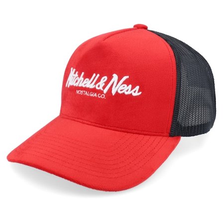 Mitchell & Ness - Rød trucker Caps - Hatstore Exclusive x Pinscript Velvet Red/Black Trucker @ Hatstore