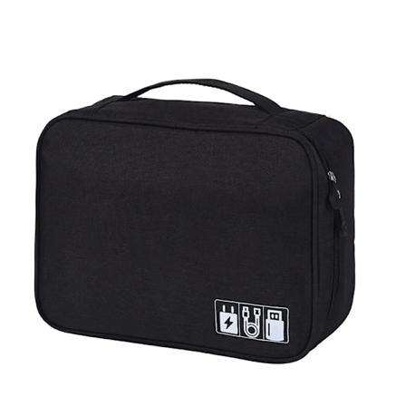Kabelopbevaringspose Vandtæt Digital Elektronisk Organizer Bærbar USB Datakabel Oplader Stik Opbevaringspose Rejse Kabel Organizer Black