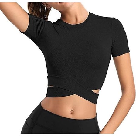 Kvinde Rund Hals Crop Top Mave Kryds Langærmet eller Kortærmet S