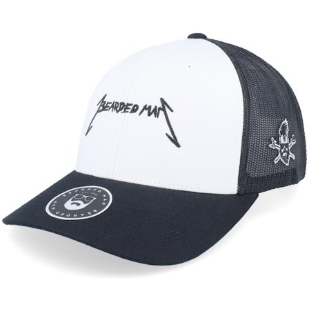 Bearded Man - Weiss Trucker Cap - American Heavy Metal Logo Black/White Trucker @ Hatstore