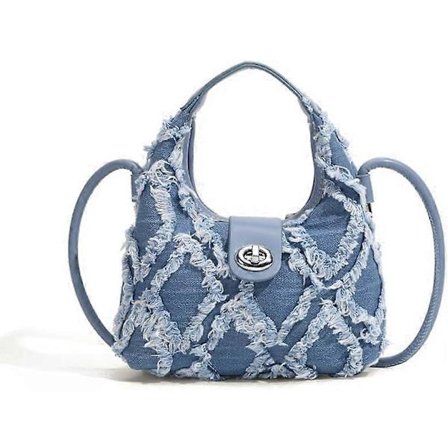 Små axelväskor för kvinnor, quiltad crossbody-väska i sliten jeanstyg, handväska, clutch