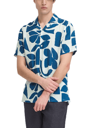 Casual Friday CFWESTON SS RC printet linen shirt Skjortor Herr Blå XL