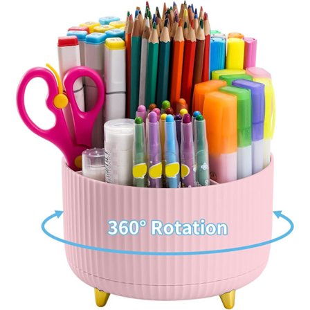 Skrivebordsorganisator, 360-graders roterende penholder til skrivebord, skrivebordsorganisatorer og tilbehør med 5 rum penholder (pink)