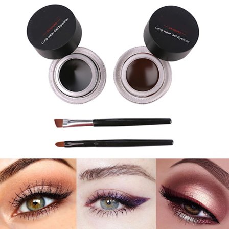 2 stk./sæt Sort Brun Vandtæt Eyeliner Gel Langtidsholdbar Makeup Kosmetisk Gel Eyeliner Med Pensel