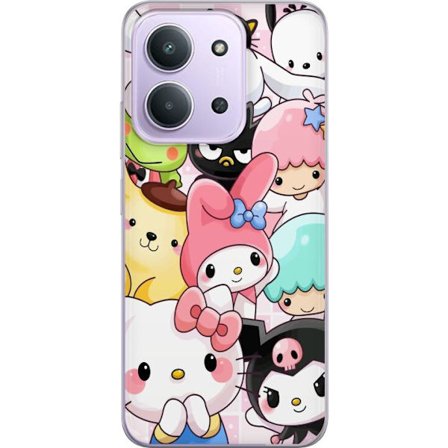 Kompatibelt Mobildeksel til Xiaomi Redmi 15C Tett mønster av søte figurer med store øyne i ulike farger og uttrykk med LABUBU-tekst