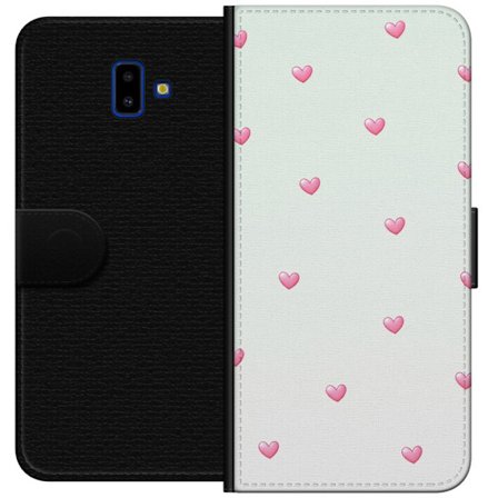 Kompatibel Tegnebogsetui til Samsung Samsung Galaxy J6+ Minimalistisk mønster med lyserøde hjerter på en lysegrå baggrund, sødt og enkelt design