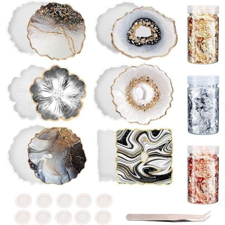 Silikoneforme til brikker 20 stk. Epoxy Resin Form Sæt Silikoneform Resin Stor Silikoneform DIY Resin Støbning Type Agat 3 Guldfolieblade